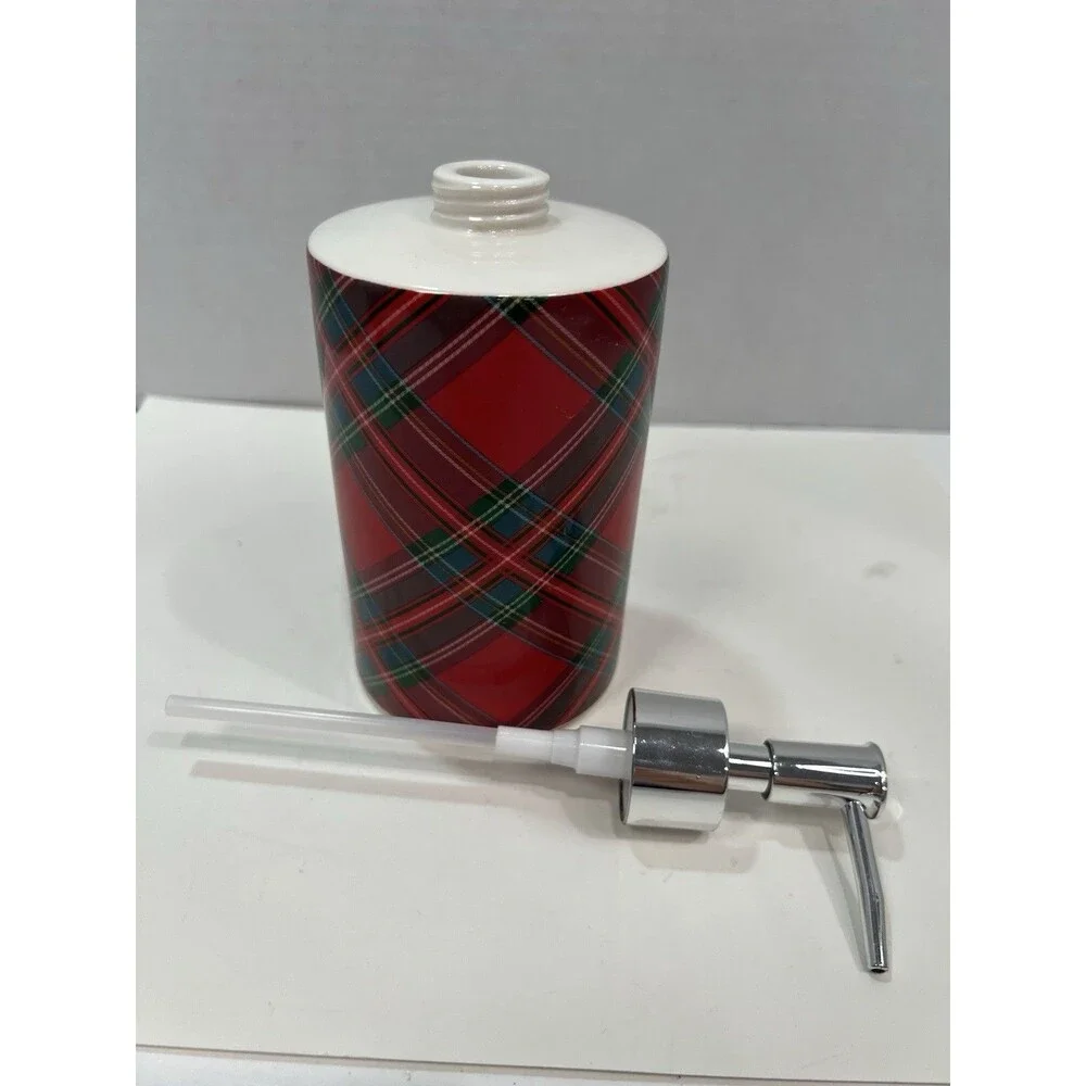 Tartan Soap Dispenser Red Green Shiny Silver Pump Unbranded Hand Wash Only Empty